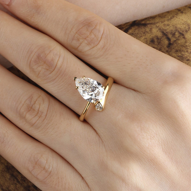 Aureline-Jewelry 3 Carat Pear Lab Diamond Ring 14K Gold