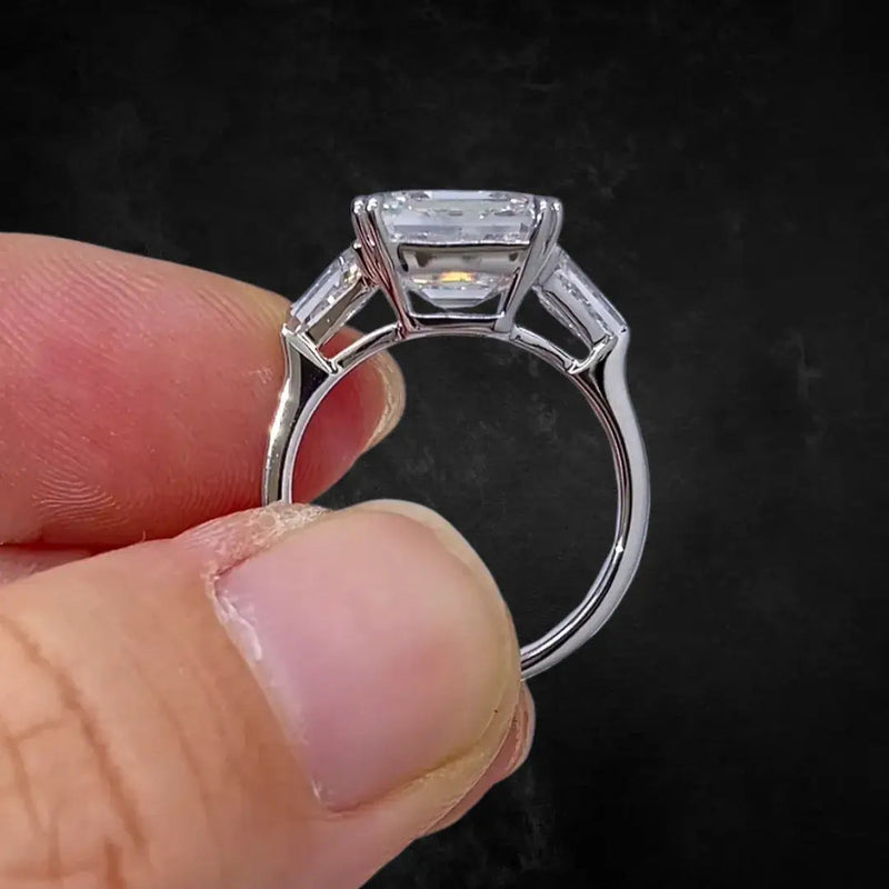 Aureline-Jewelry 5 Carat Asscher Cut Lab Diamond Three Stone Ring