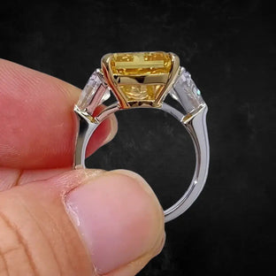 Aureline-Jewelry 10 Carat Fancy Vivid Yellow Radiant Cut Lab Diamond Three Stones Ring
