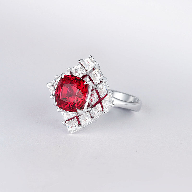 Aureline-Jewelry Lab-Grown Ruby/Emerald and Diamond Ring with White Sapphire In 14k Gold