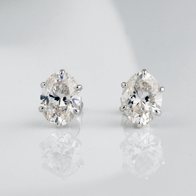 Aureline-Jewelry Oval Lab Grown Diamond Studs 6 Prong Earrings (4.13 Ct. Tw.)