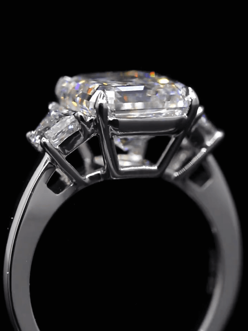 Aureline-Jewelry 5 Carat Asscher Cut Lab Diamond Three Stone Ring