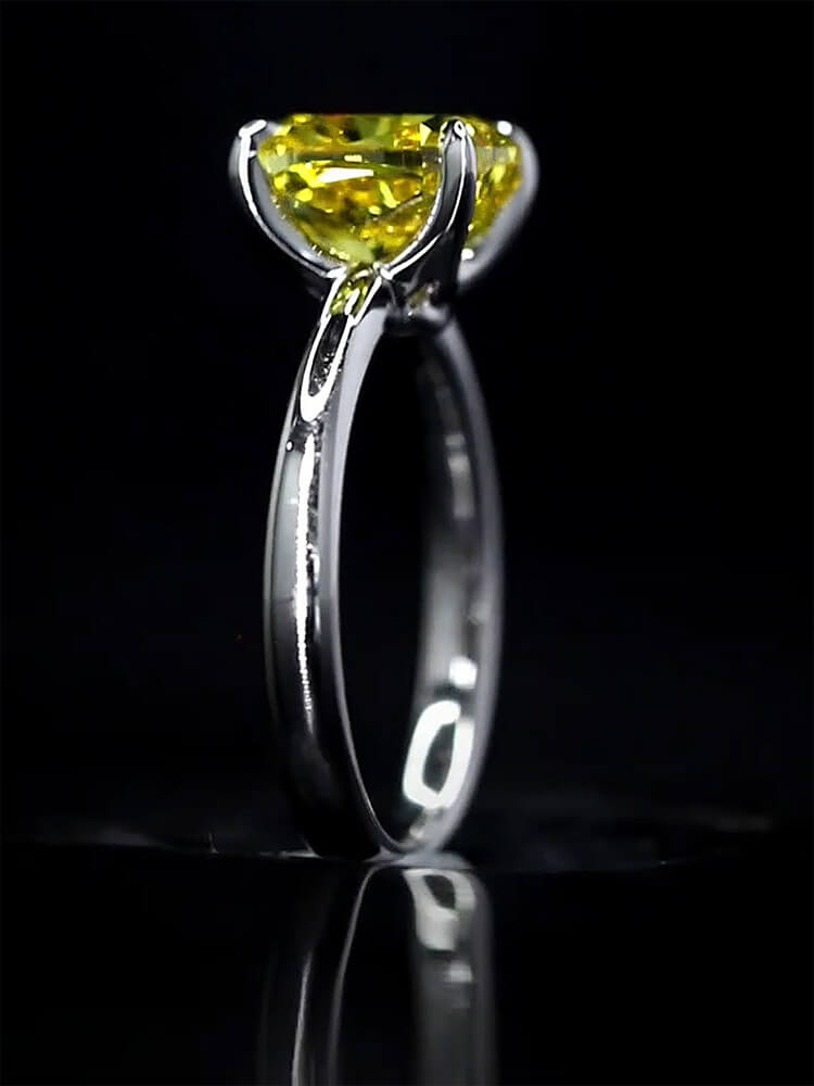 Aureline-Jewelry 3 Carat Fancy Vivid Yellow Cushion Cut Lab Diamond Ring