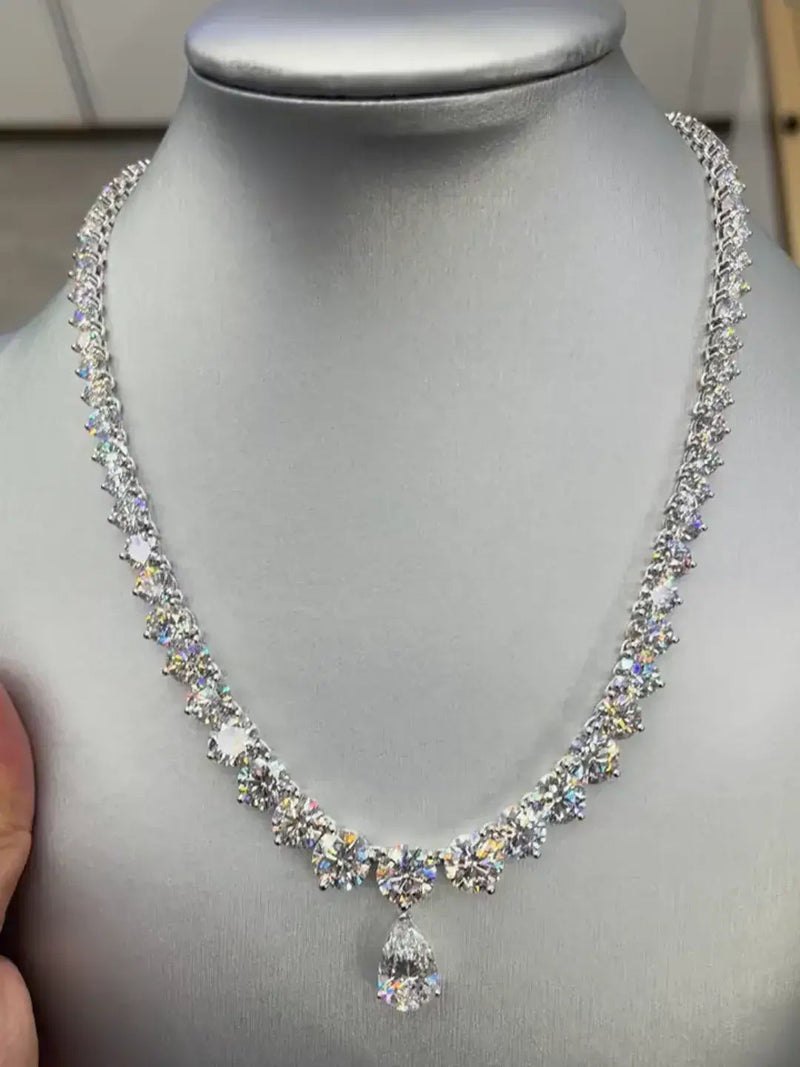 Aureline-Jewelry 60CTW Tennis Necklace with Pear and Round Lab Grown Diamond
