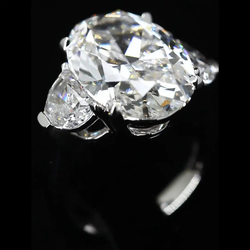 Aureline-Jewelry 10 CT Oval and Half Moon Lab Grown Diamond Three Stone Engagement Ring