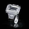 Aureline-Jewelry 7 Carat Emerald Cut Lab Grown Diamond Side Trapezoid Three Stone Diamond Ring