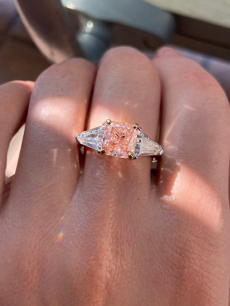 Aureline-Jewelry 3.98 CTW Princess Cut Pink Diamond Three-Stone Ring