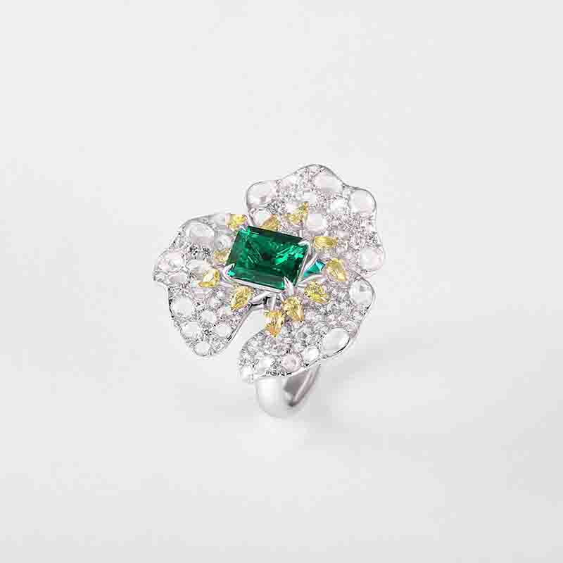 Aureline-Jewelry 2in1 Convertible Green Lab Emerald Diamond Ring&Pendant 14K Gold