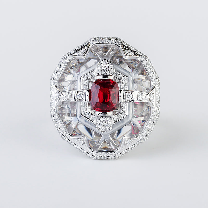 Aureline-Jewelry Lab Grown Ruby And Diamond White Crystal Ring 14K Gold