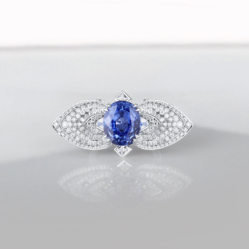 Aureline-Jewelry Lab-Grown Sapphire and Diamond Cocktail Ring 14K Gold