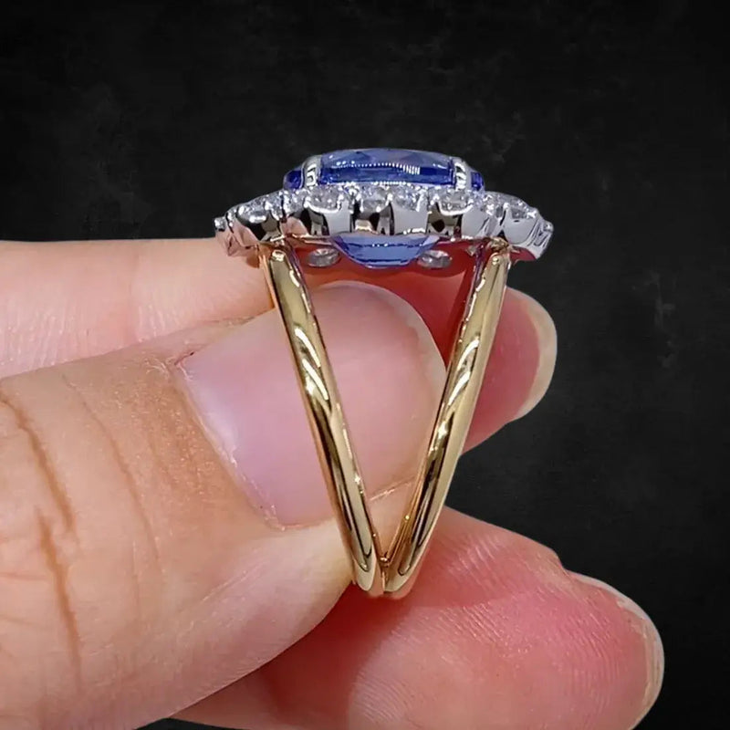 Aureline-Jewelry Blue Sapphire Double Band Cocktail Ring 18K gold