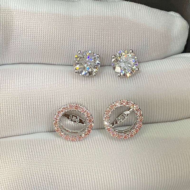 Aureline-Jewelry 2ctw Round Diamond Studs with Removable Pink Diamond Halo