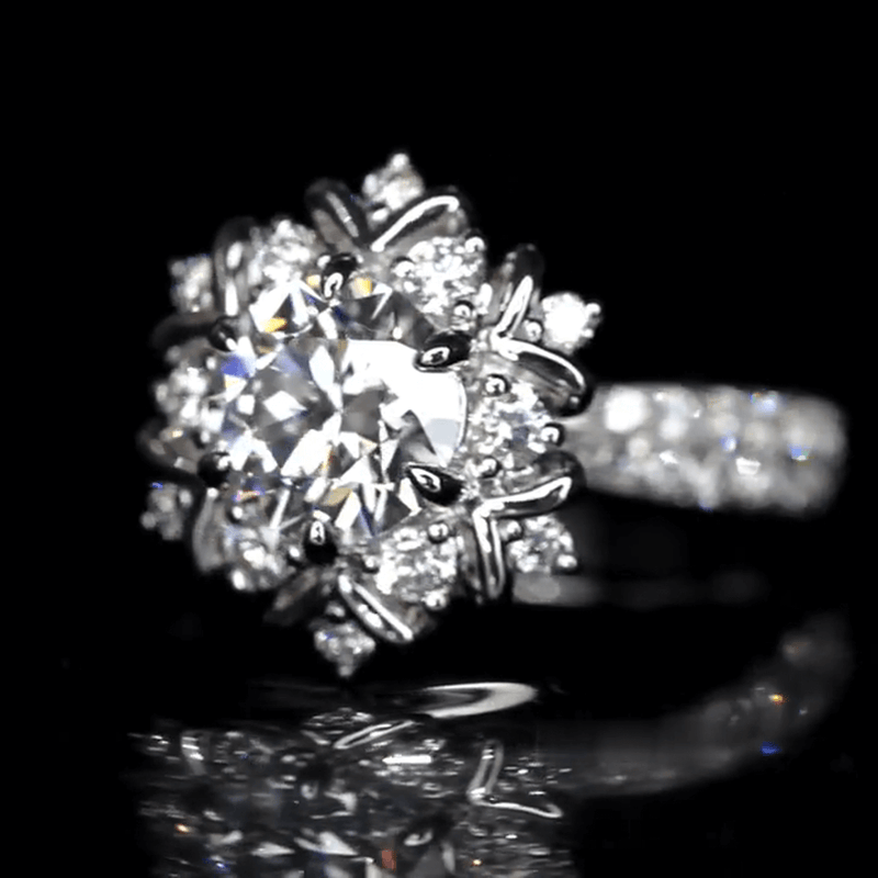 Aureline-Jewelry 1 Carat Round Cut Lab Grown Diamond Snowflake Halo Engagement Ring