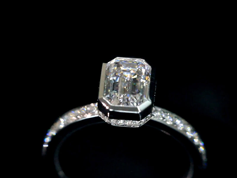 Aureline-Jewelry 1.58 Carat Emerald-Cut Bezel Vintage Lab Diamond Engagement Ring