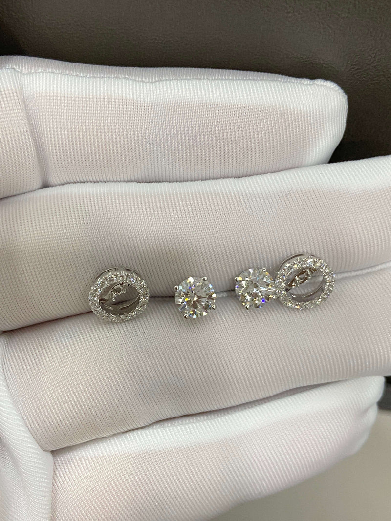 Aureline-Jewelry 1.7ctw Round Lab Diamond Halo Earrings, 2 Ways to Wear