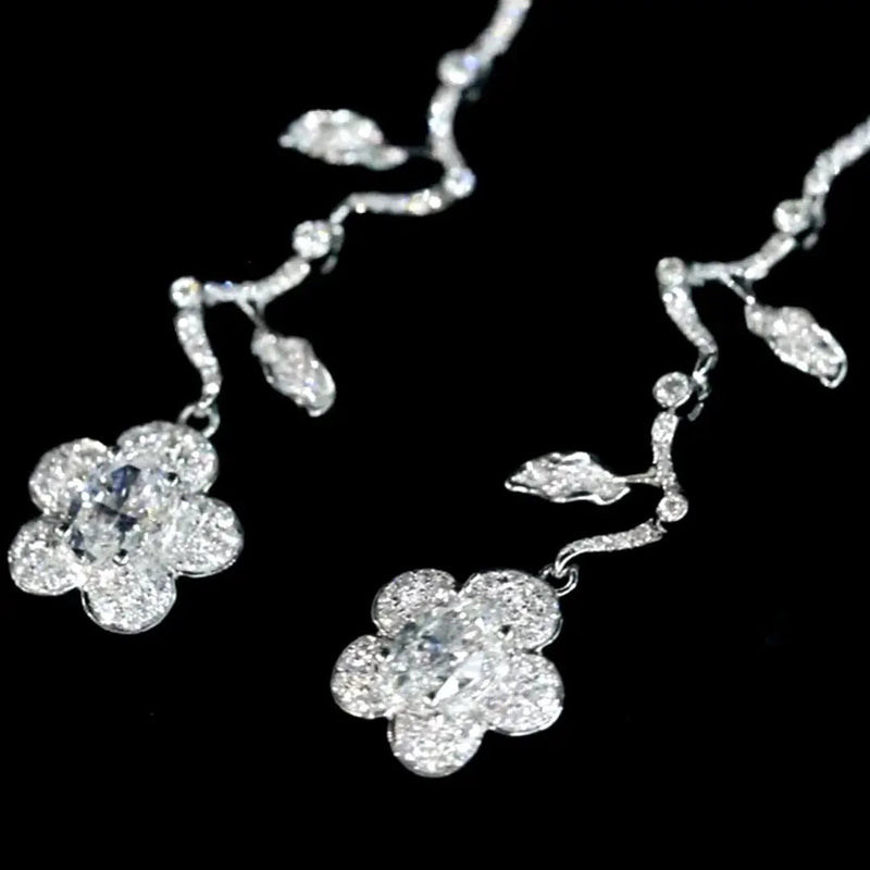 Aureline-Jewelry Petal Lab Diamond Drop Earrings 14K 18K White Gold