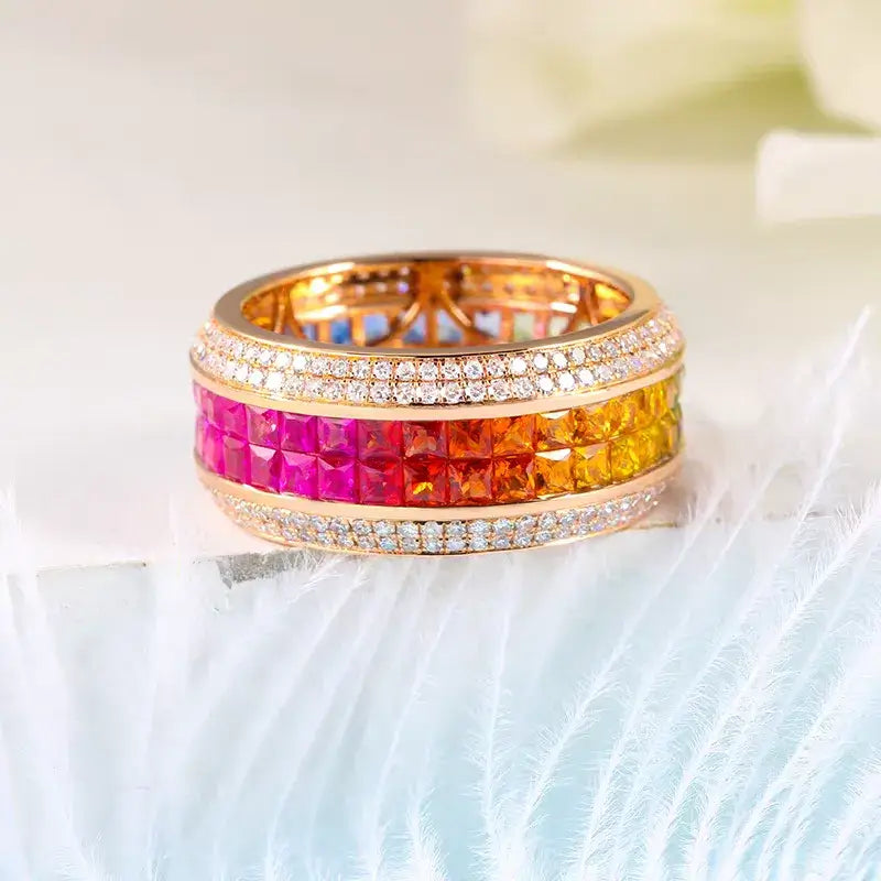 Aureline-Jewelry Natural Sapphire Rainbow Band Invisible-Setting with Diamonds in 18K Gold