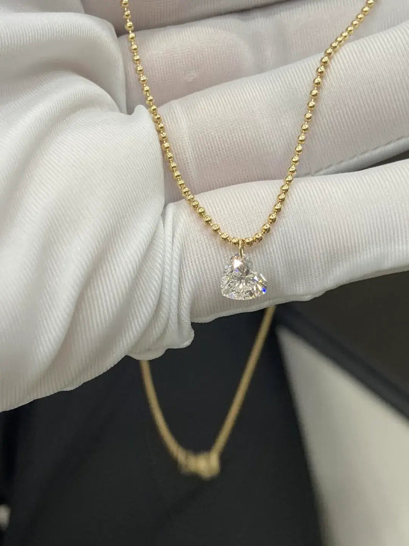 Aureline-Jewelry Drilled 1 Carat Heart Cut Lab Grown Diamond Pendant Solitaire Ball Necklace