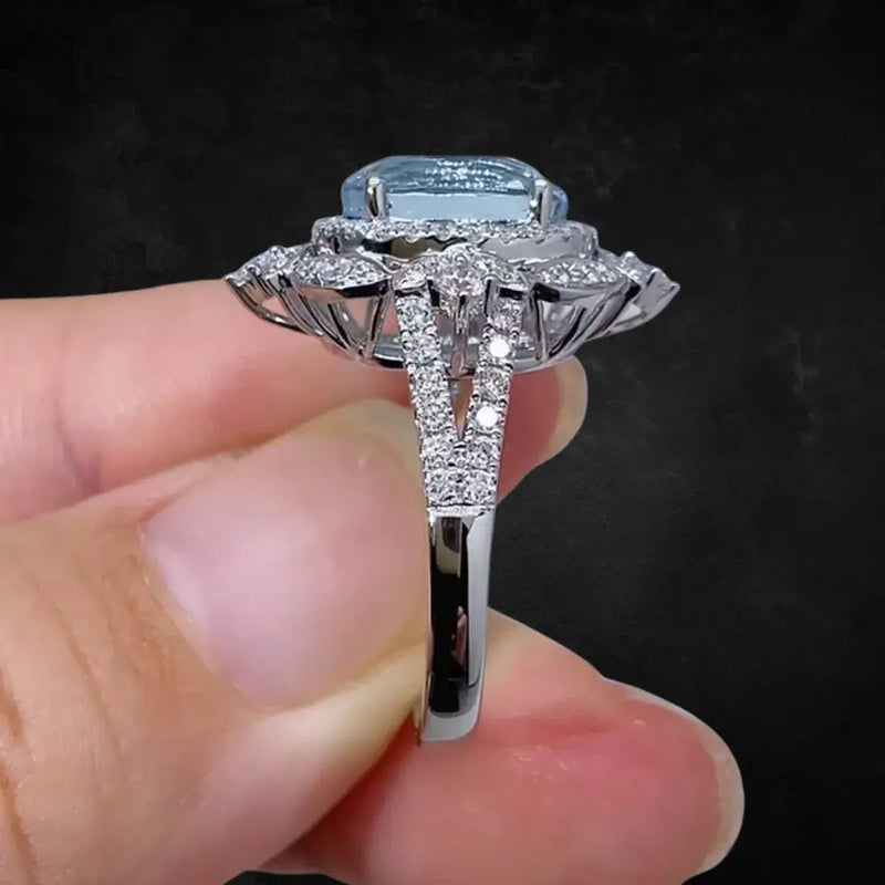 Aureline-Jewelry Aquamarine Lab-Grown Diamond Ring In 18K Gold