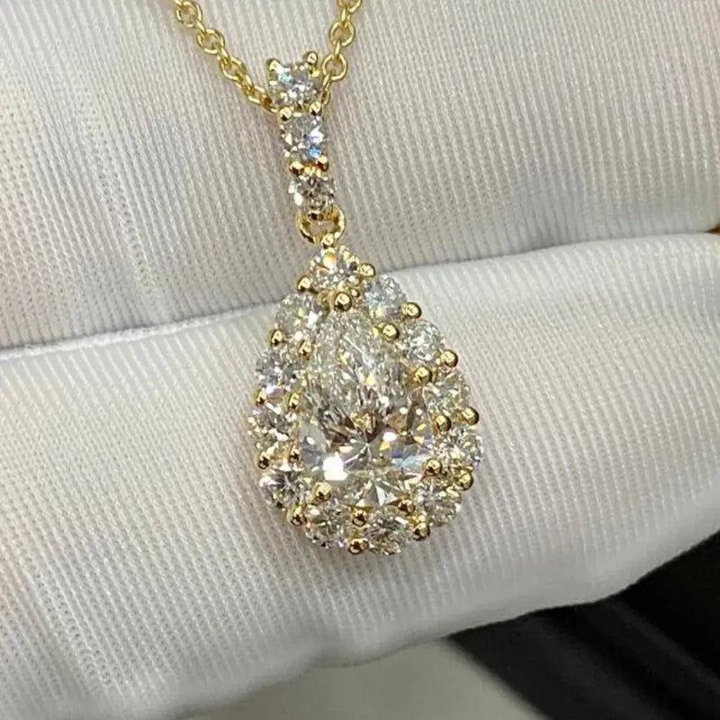Aureline-Jewelry 1 Carat Pear Cut Lab-Grown Diamond Pendant Halo Set
