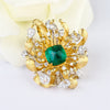 Aureline-Jewelry Lab Grown Emerald and Diamond Brooch 14K Yellow Gold