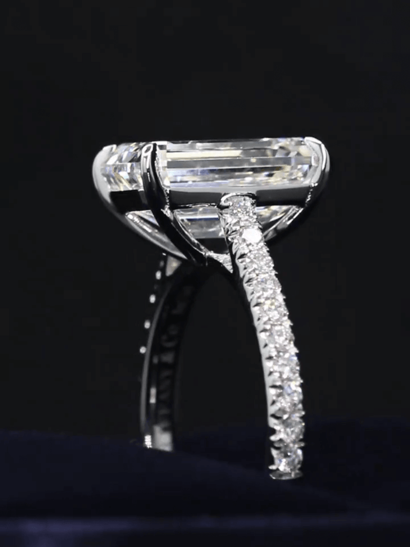 Aureline-Jewelry 5 Carat Emerald Cut Lab Diamond Pave Engagement Ring 18K Gold