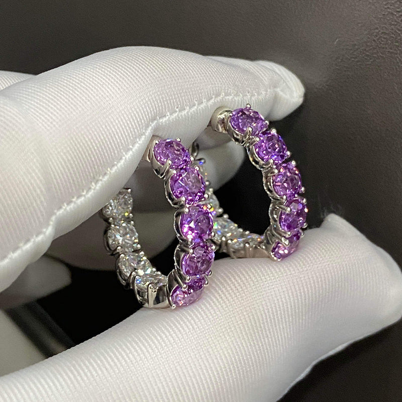 Aureline-Jewelry Lab-grown Diamond and Purple Sapphire Hoop Earrings