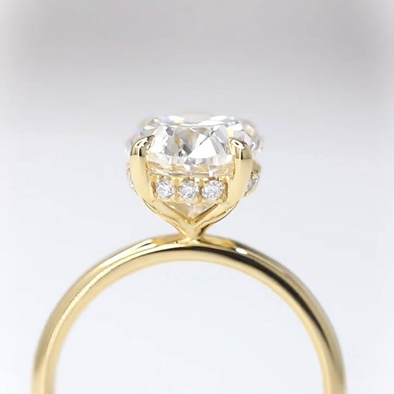 Aureline-Jewelry 3 Carat Oval Lab Grown Diamond Hidden Halo Ring 18K Gold