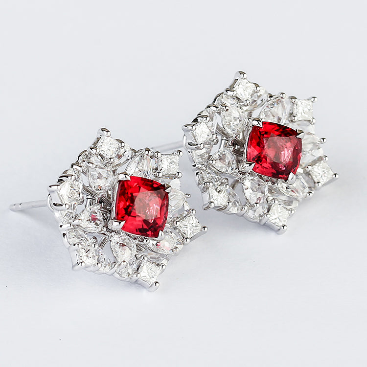 Aureline-Jewelry Lab Grown Diamond and Ruby Stud Earrings 14K Gold