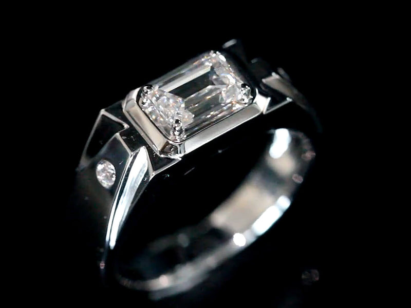 Aureline-Jewelry Emerald Cut Lab Grown Diamond Men's Engagement Ring 14K Gold