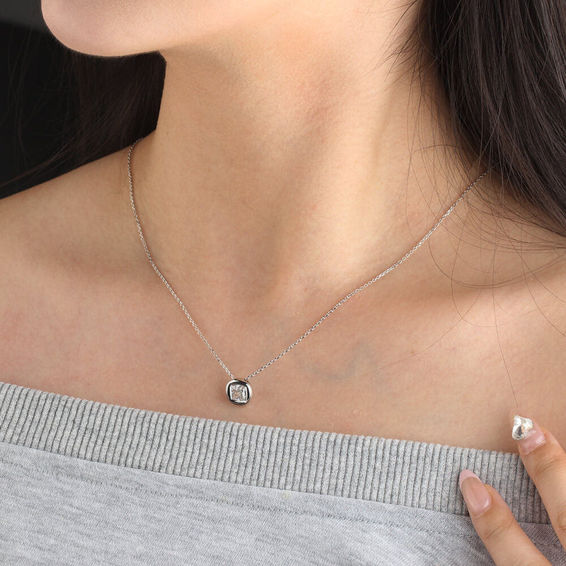 Aureline-Jewelry 1 CT Princess Cut Lab Diamond Bezel Necklace 18K Gold