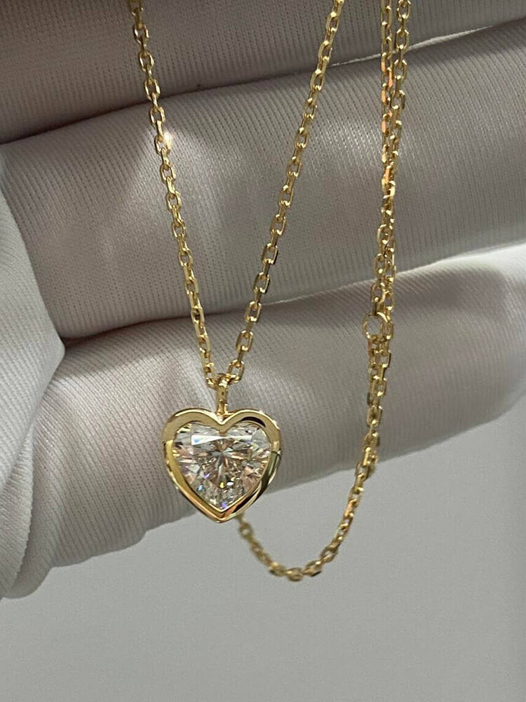 Aureline-Jewelry 1.5 Carat Heart Shape Lab Diamond Solitaire Women Necklace 18K Gold Bezel Set