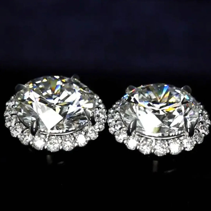 Aureline-Jewelry Brilliant Halo Round Lab Grown Diamond Studs Earrings (10.00 Ct. Tw.)