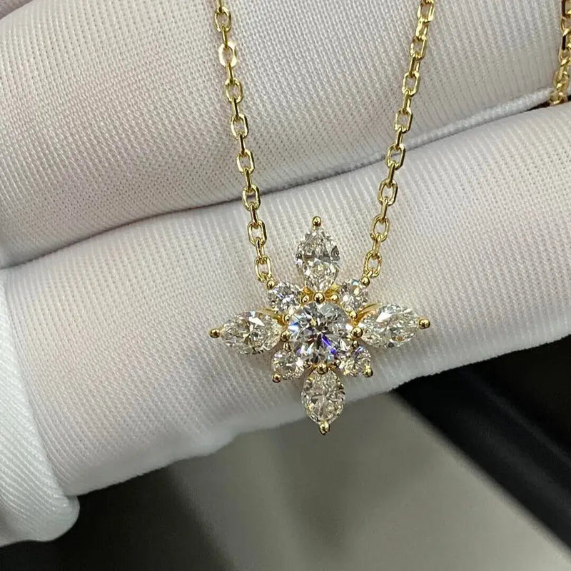 Aureline-Jewelry 1.7ct Lab-Grown Diamond Pendant Necklace in 18K Gold – Marquise & Round Cut