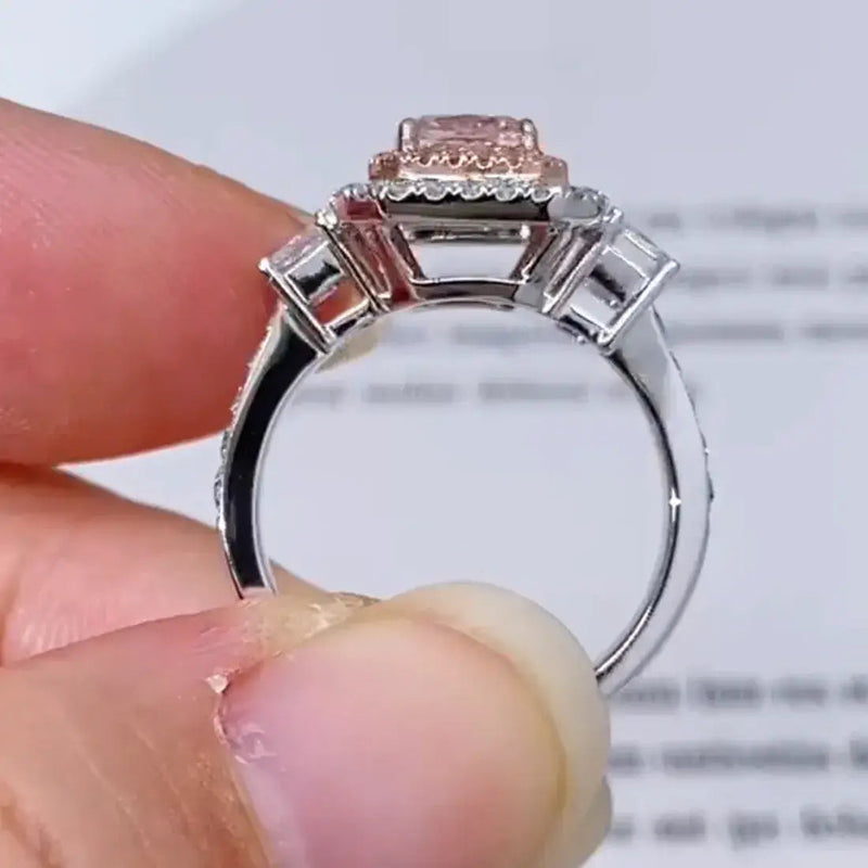 Aureline-Jewelry Radiant Pink Lab Grown Diamond Double Halo Ring
