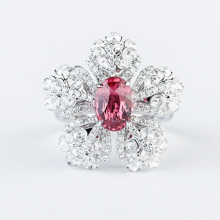 Aureline-Jewelry Lab-Grown Ruby Five-Petal Cocktail Ring In 14K Gold