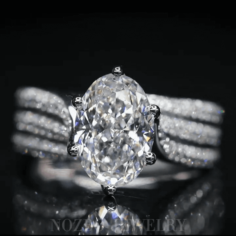 Aureline-Jewelry 3 Carat Oval Lab Diamond Luxurious Ring with Pavé Band In 18K Gold