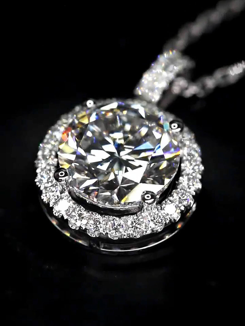 Aureline-Jewelry 5-Carat Lab-Grown Round Diamond Halo Pendant Necklace