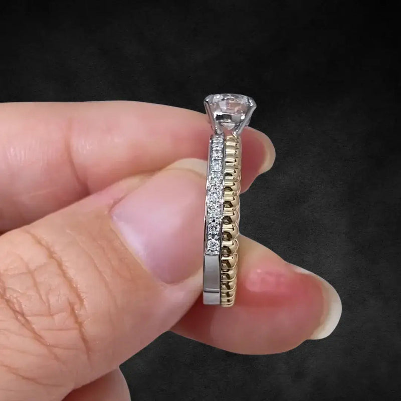 Aureline-Jewelry 1 Carat Round Cut Two Tone Lab Diamond Ring