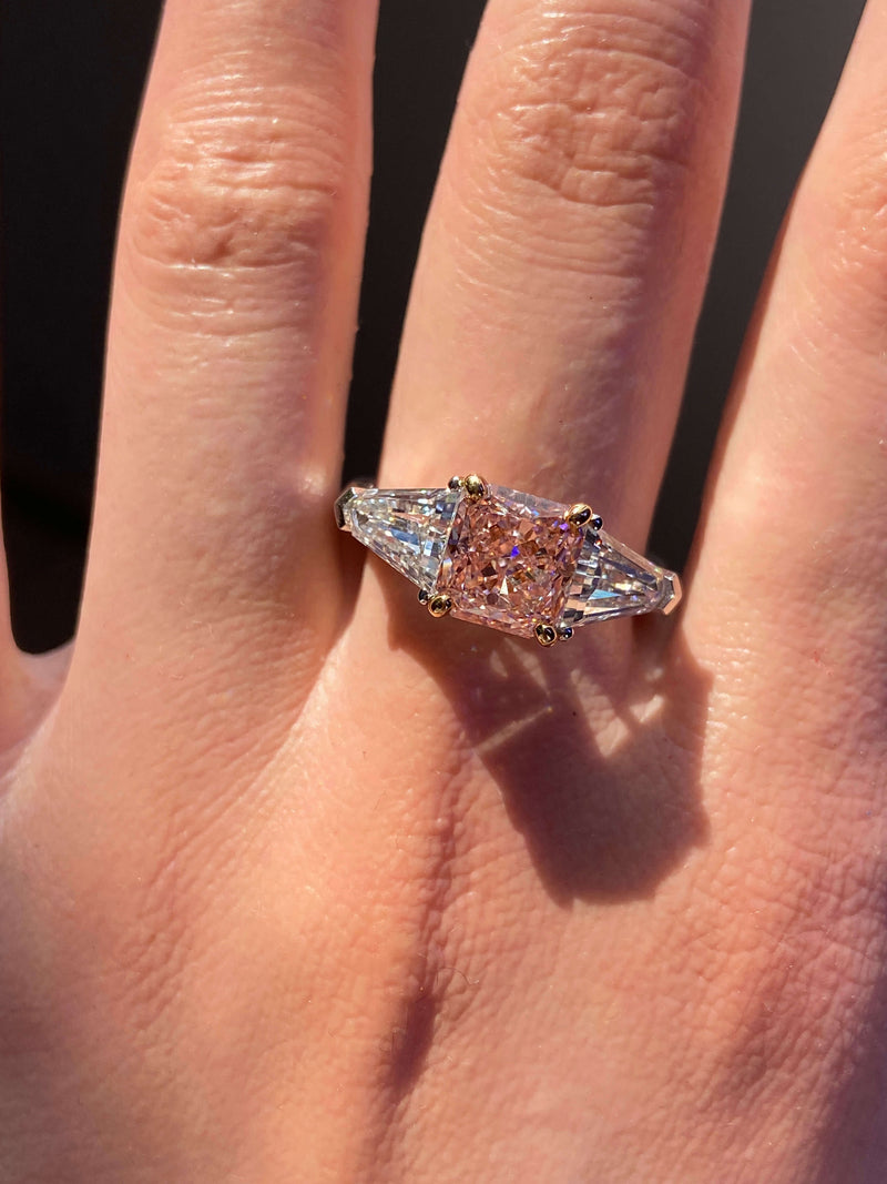 Aureline-Jewelry 3.98 CTW Princess Cut Pink Diamond Three-Stone Ring