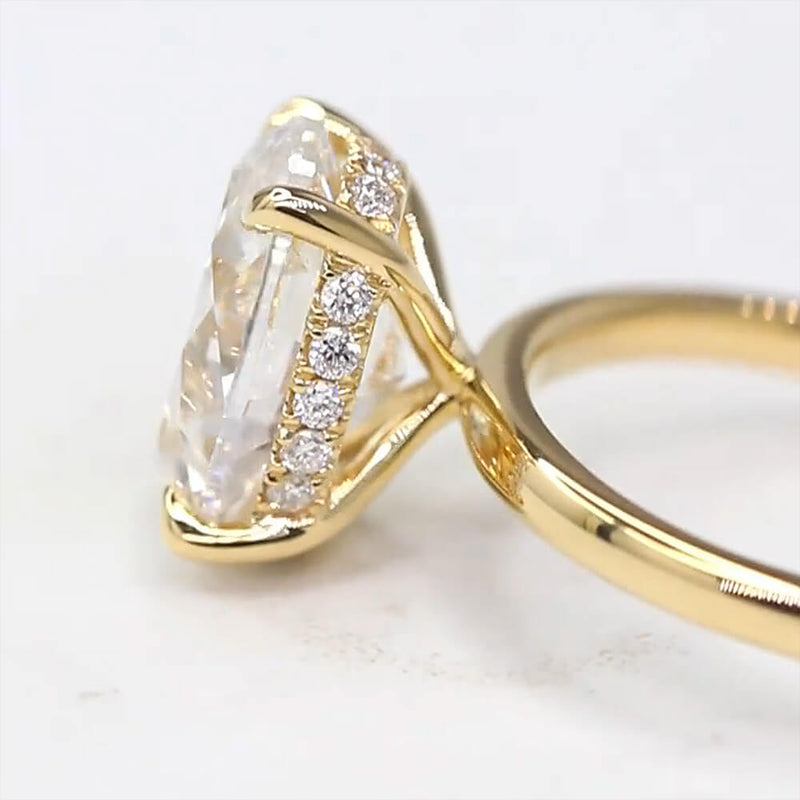 Aureline-Jewelry 3 Carat Oval Lab Grown Diamond Hidden Halo Ring 18K Gold