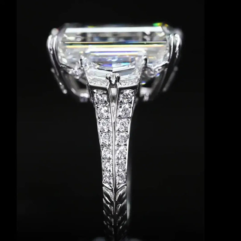 Aureline-Jewelry Three Stones Ring 12ct Emerald Cut Lab Grown Diamond