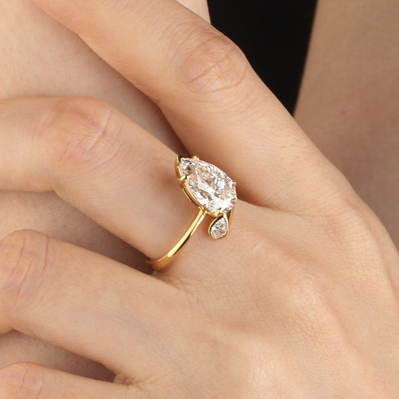 Aureline-Jewelry 3 Carat Pear Lab Diamond Ring 14K Gold