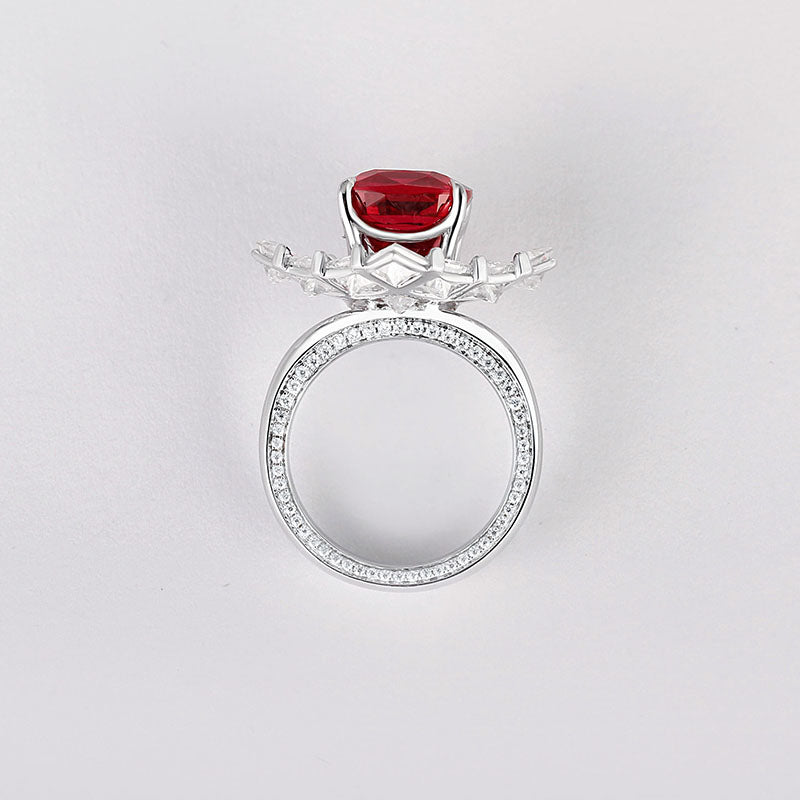 Aureline-Jewelry Lab-Grown Ruby/Emerald and Diamond Ring with White Sapphire In 14k Gold