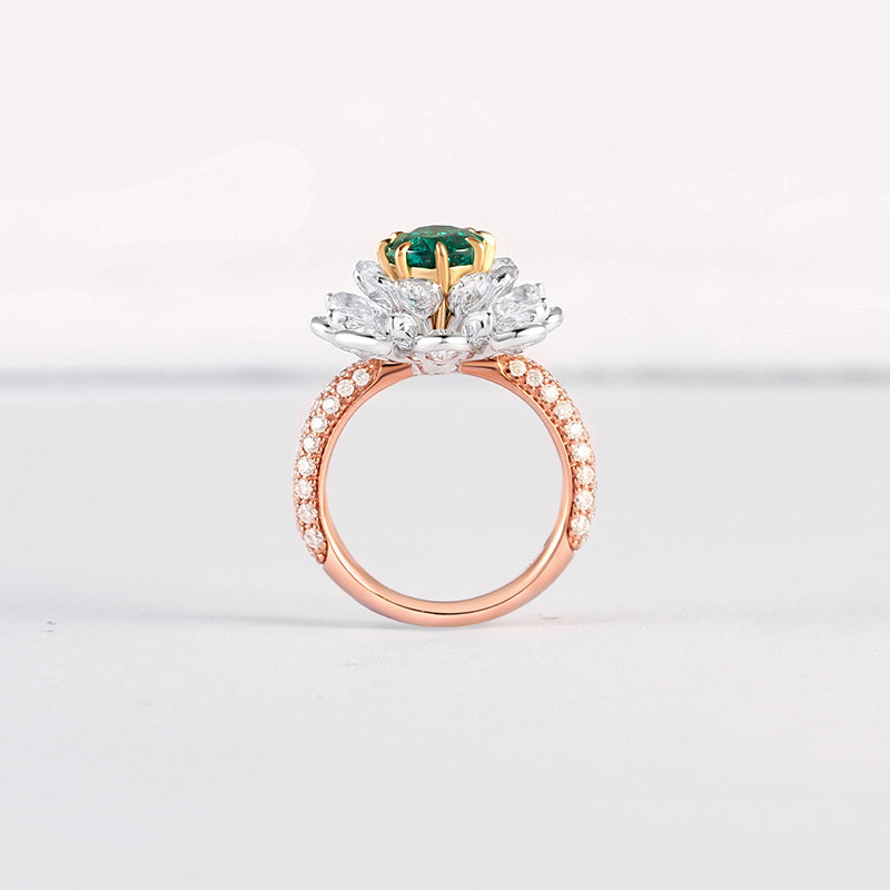 Aureline-Jewelry Oval Cut Lab Ruby And Diamond Halo Cocktail Ring In 14k Gold