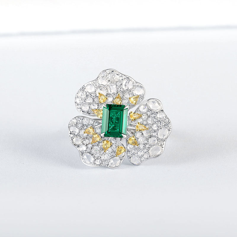 Aureline-Jewelry 2in1 Convertible Green Lab Emerald Diamond Ring&Pendant 14K Gold