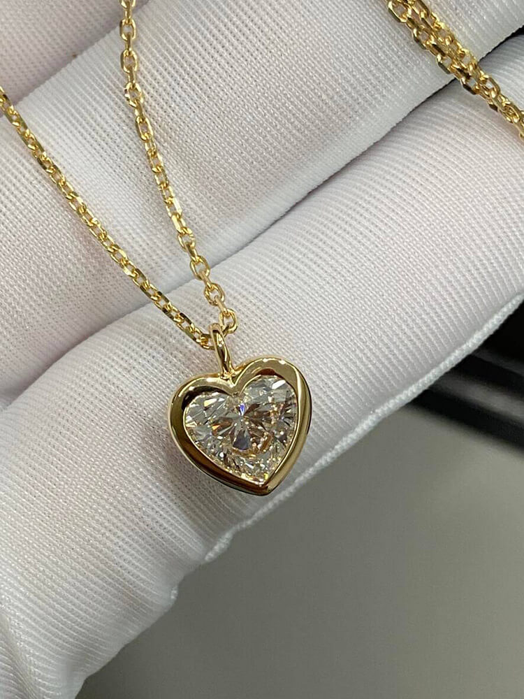 Aureline-Jewelry 1.5 Carat Heart Shape Lab Diamond Solitaire Women Necklace 18K Gold Bezel Set