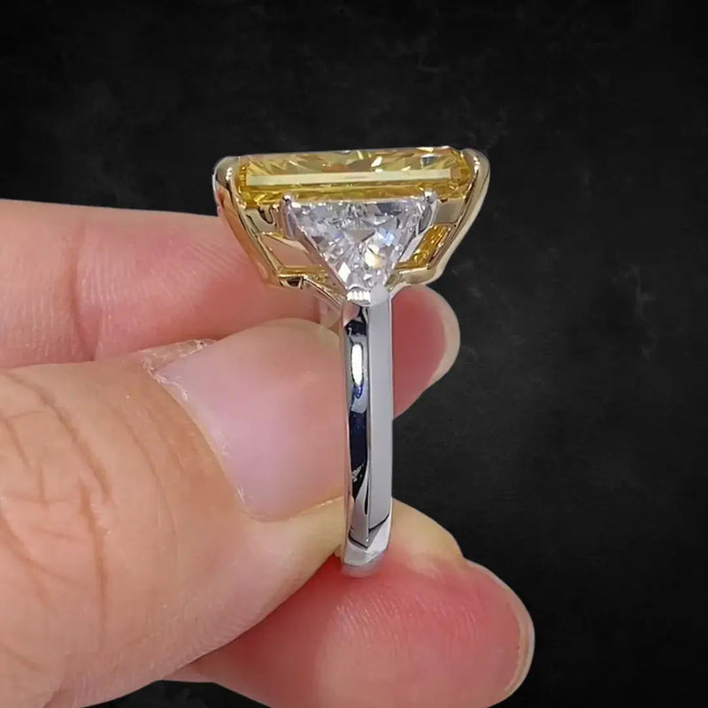 Aureline-Jewelry 10 Carat Fancy Vivid Yellow Radiant Cut Lab Diamond Three Stones Ring