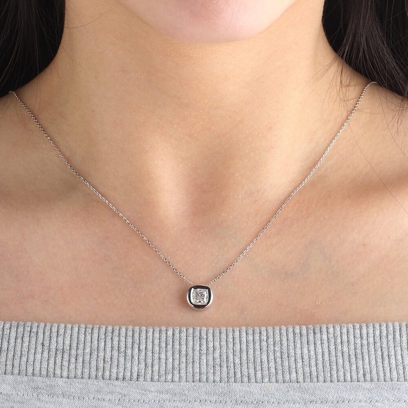 Aureline-Jewelry 1 CT Princess Cut Lab Diamond Bezel Necklace 18K Gold