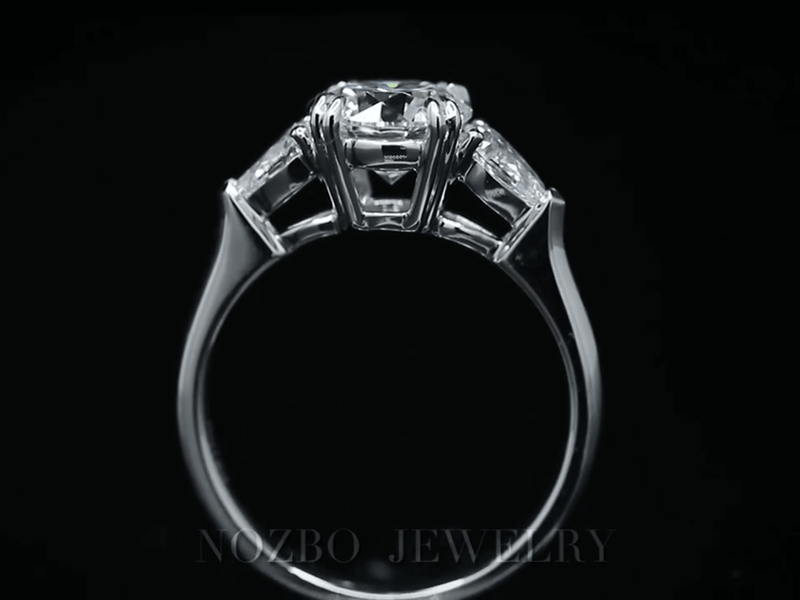 Aureline-Jewelry Three-Stone 1 Carat Round Diamond With Pear Side Stones Ring 18K Gold